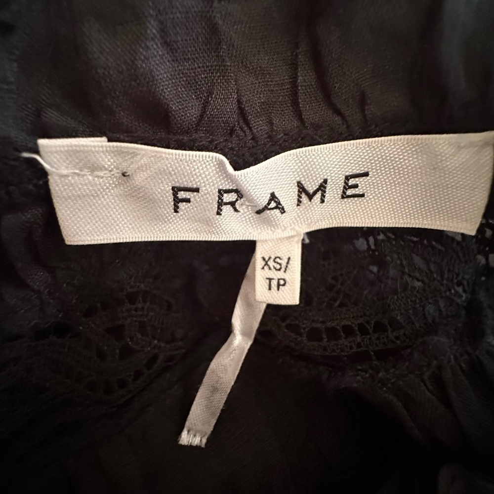 Frame Lace Inset Ruffle Mini Dress Noir - Picture 6 of 8